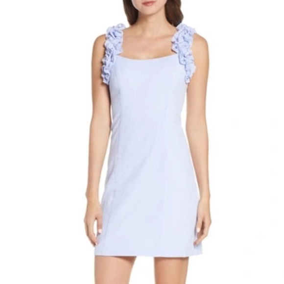 Eliza J Dresses & Skirts - 𝅺Eliza J seersucker pinstripe ruffle sleeve cottagecore sheath mini dress